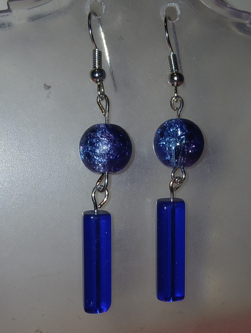 Hand Crafted Blue Glass Drop Earrings